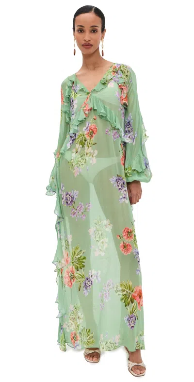 Hemant & Nandita Long Ruffle Kaftan In Green