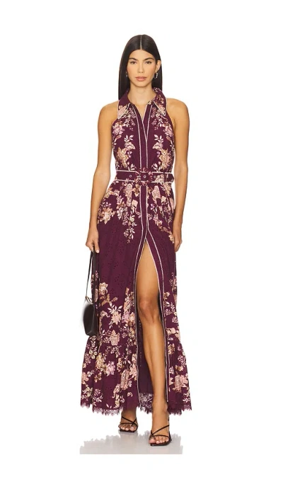 Hemant & Nandita Long Shirt Dress With Buckle Belt In Burgundy