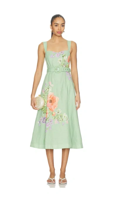 Hemant & Nandita Midi Dress With Buckle Belt In Green