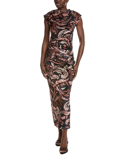 Hemant & Nandita Mock Neck Midi Dress In Burgundy