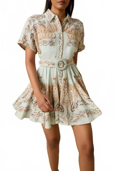 Hemant & Nandita Navi Short Dress With Buckle Belt In Green In Neutral
