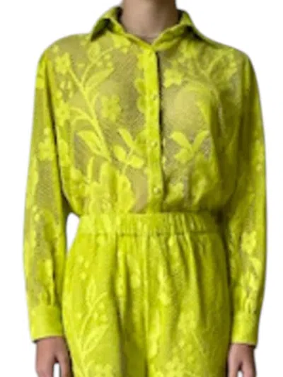 Hemant & Nandita Nysa Long Sleeve Button Down Shirt In Lime In Green
