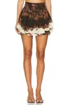 Hemant & Nandita Omya Boho Flare Ruffle Mini Skirt In Brown In Brown