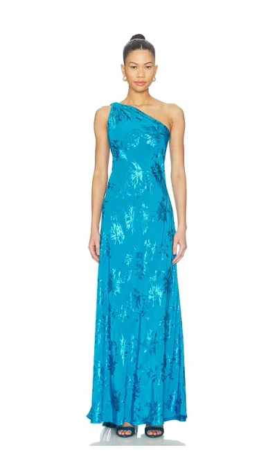Hemant & Nandita One Shoulder Sash Maxi Dress In Blue
