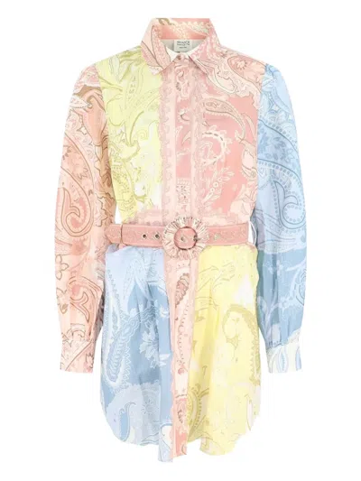 Hemant & Nandita Paisley-print Belted Shirt Dress In Multi