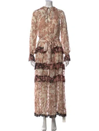 Pre-owned Hemant & Nandita Paisley Print Long Dress In Neutral