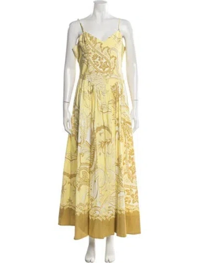 Pre-owned Hemant & Nandita Paisley Print Long Dress W/ Tags In Yellow