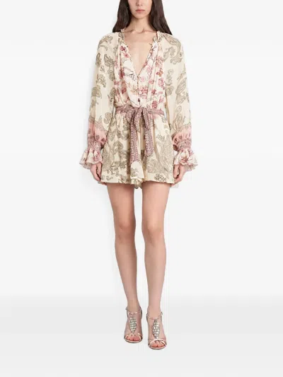 Hemant & Nandita Paisley-print Belted Playsuit In Brown