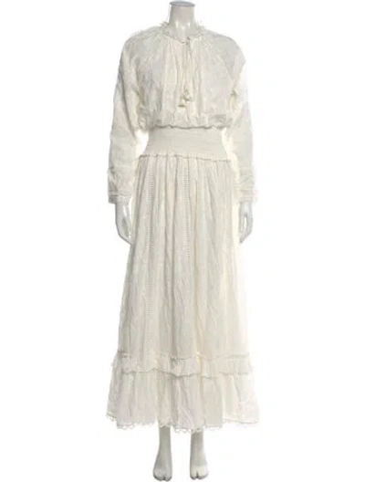 Pre-owned Hemant & Nandita Patterned Long Dress In White