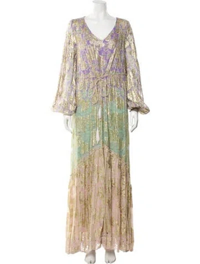 Pre-owned Hemant & Nandita Printed Long Dress In Neutral