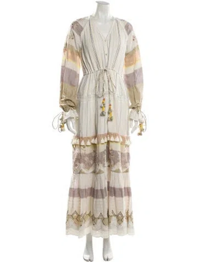 Pre-owned Hemant & Nandita Printed Long Dress In Neutral
