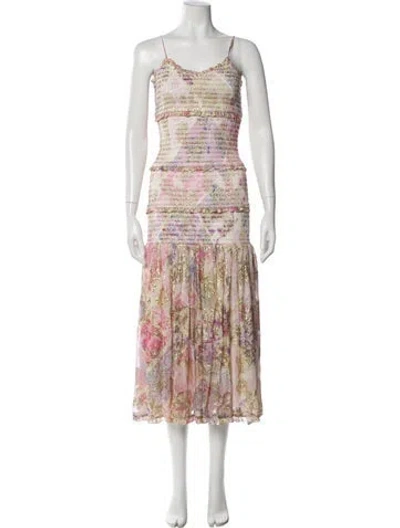 Pre-owned Hemant & Nandita Printed Long Dress In Pink