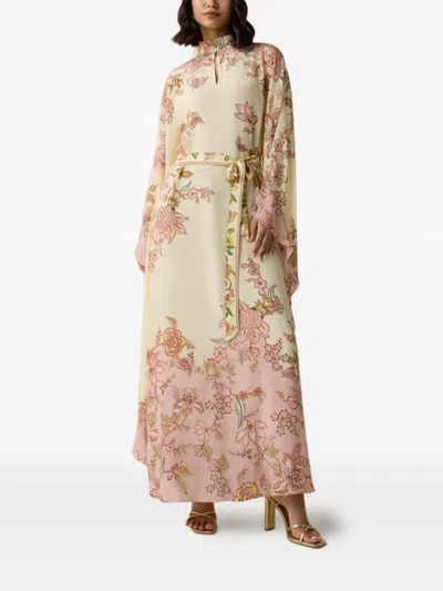 Hemant & Nandita Riah Floral-print Belted Maxi Dress In Neutral