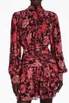 Hemant & Nandita Ruched Floral-print Georgette Mini Dress In Crimson Red In Red