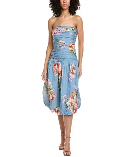 Hemant & Nandita Ruched Linen-blend Midi Dress In Multi
