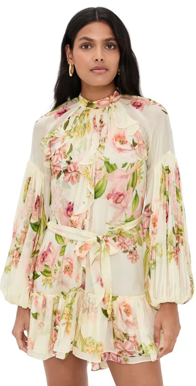 Hemant & Nandita Ruffle Mini Dress With Tie Up Belt Ivory Floral