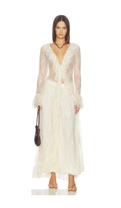 Hemant & Nandita Ruffled Front Open Cape In White