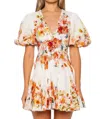 Hemant & Nandita Saba Puff Sleeve Mini Dress In Ivory Floral In Multi
