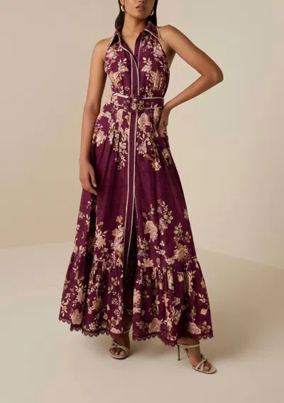 Hemant & Nandita Savi Long Shirt Dress In Burgundy Floral