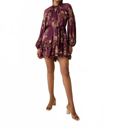 Hemant & Nandita Savi Ruffle Mini Dress In Burgundy Floral In Brown