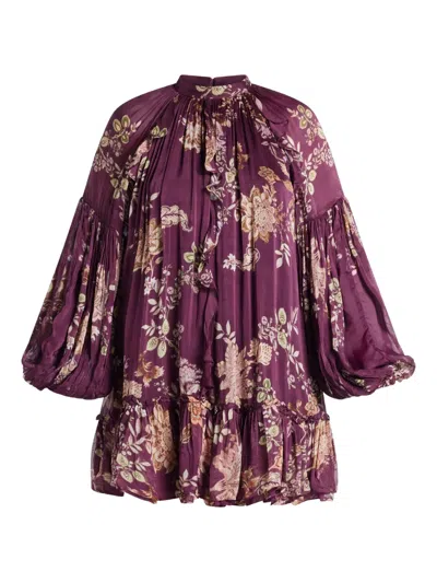 Hemant & Nandita Savi Ruffled Floral Mini Dress In Purple