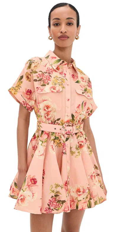 Hemant & Nandita Short Dress With Buckle Belt Peach In Multi