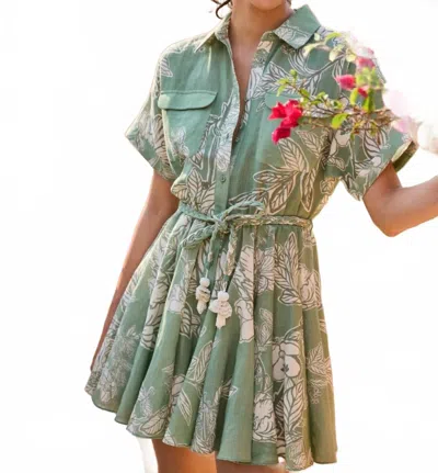 Hemant & Nandita Short Dress With Tie Up Belt In Green