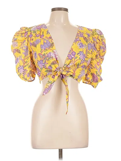 Hemant & Nandita Short Sleeve Blouse In Yellow