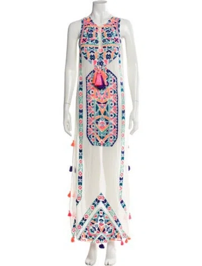 Pre-owned Hemant & Nandita Silk Long Dress In White