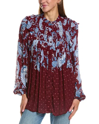 Hemant & Nandita Smocked Yoke Top In Burgundy