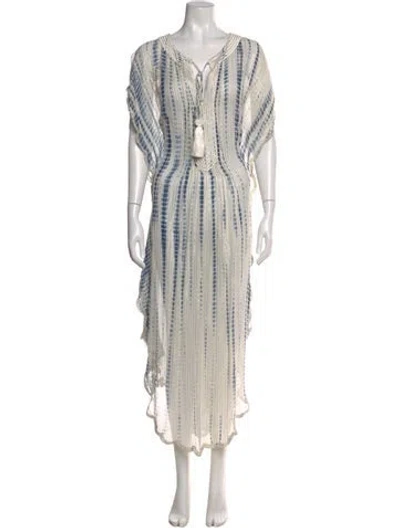 Pre-owned Hemant & Nandita Striped Long Dress In White