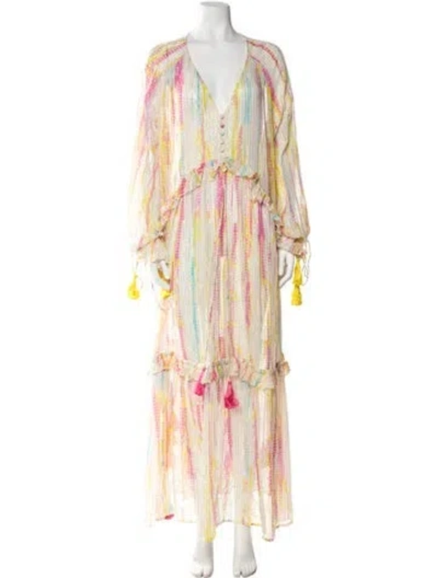 Pre-owned Hemant & Nandita Striped Long Dress In Yellow