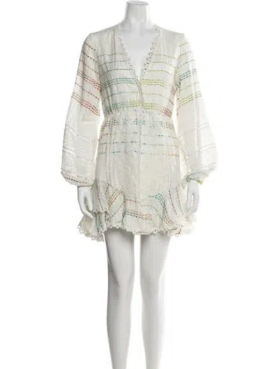Pre-owned Hemant & Nandita Striped Mini Dress In White