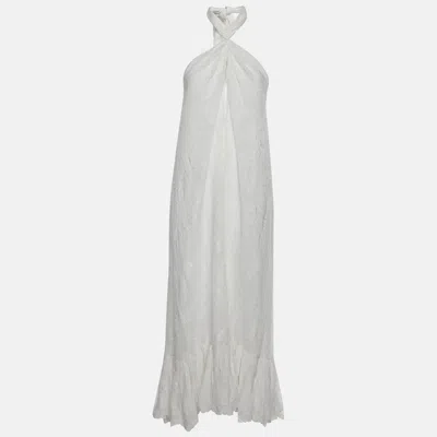 Hemant & Nandita White Floral Jacquard Nera Halter Maxi Dresses