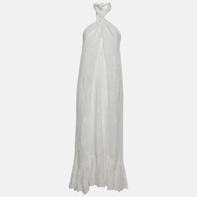 Pre-owned Hemant & Nandita White Floral Jacquard Nera Halter Maxi Dresses Xs