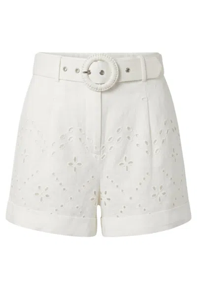 Hemant & Nandita White Kota Belted Sangallo-lace Cotton-blend Shorts