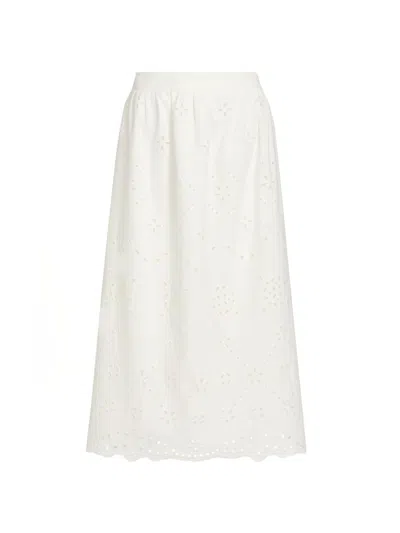 Hemant & Nandita Women's Broderie Anglaise A-line Midi-skirt In White