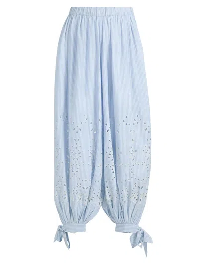 Hemant & Nandita Women's Eyelet Striped Cotton-blend Harem Pants In Blue