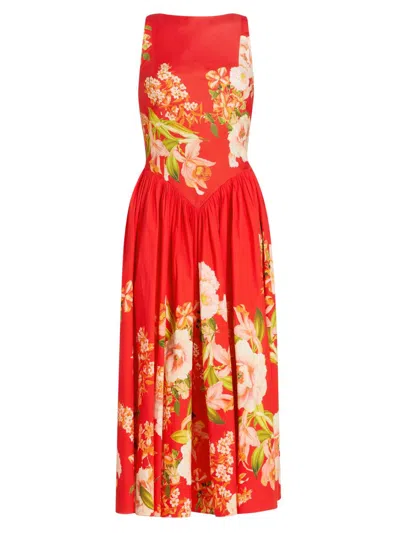 Hemant & Nandita Boat Neck Midi Dress In Red