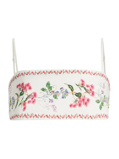 Hemant & Nandita Women's Floral Embellished Linen-cotton Bustier Top In White