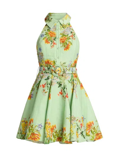 Hemant & Nandita Floral-print Belted Mini Dress In Green