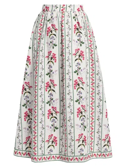Hemant & Nandita Women's Floral Linen-cotton Midi-skirt In White