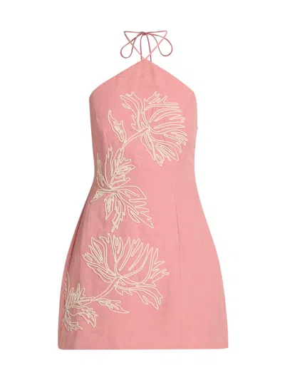 Hemant & Nandita Women's Gul Floral-embroidered Linen-cotton A-line Minidress In Pink