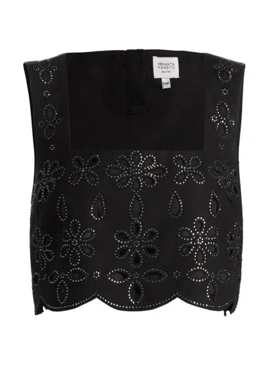 Hemant & Nandita Women's Hira Crystal-embellished Floral Cotton Tank In Black