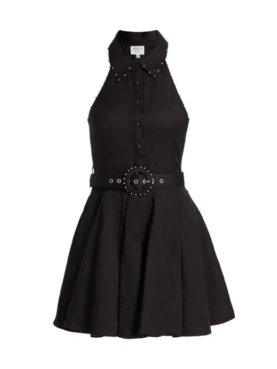 Hemant & Nandita Women's Kavi Embroidered Linen-cotton Belted Minidress In Black