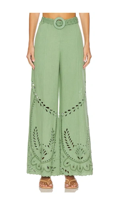 Hemant & Nandita Flared Pants With Buckle Belt In Green