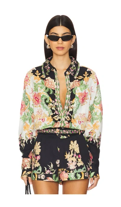 Hemant & Nandita Oversized Shirt With Hand Crafted Buttons In Black & Off White Floral