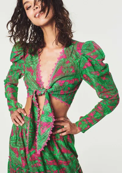 Hemant & Nandita Goa Knotted Crop Top In Green Multi