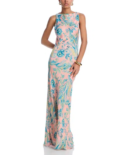 Hemant & Nandita Hemant And Nandita Printed High Neck Maxi Gown In Pink Blue