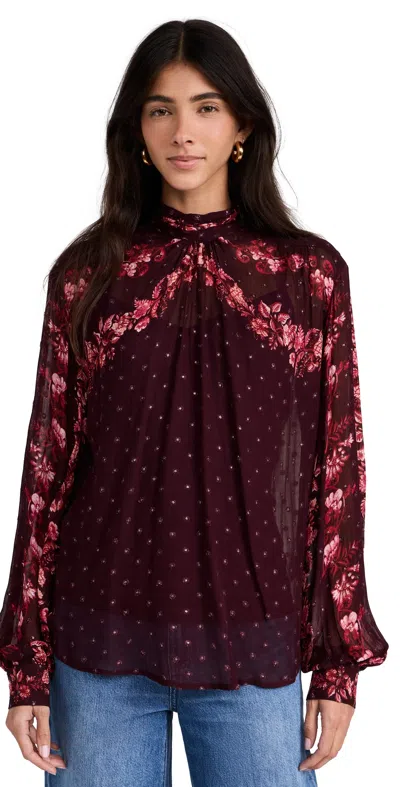 Hemant & Nandita High Neck Top Red Beige